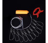 Juego de cuerdas de pesca, alambre de acero inoxidable de 5 a 10 m con flotador de boya y estaca de tierra para un almacenamiento seguro y resistente de peces (10 metros, 10 botones)