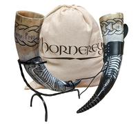 Juego de cuerno para beber Floki con soporte y cinturón, 500 ml, cuerno vikingo con accesorios, LARP