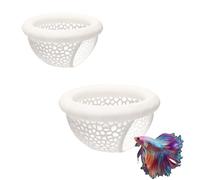 Juego de cueva flotante Betta Hide - 2 piezas impresas en 3D decoración de acuario con anillo de alimentación, hamaca blanca para camarones, guppies y peces pequeños, color blanco
