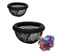 Juego de cueva flotante Betta Hide - 2 piezas impresas en 3D decoración de acuario con anillo de alimentación, hamaca negra para camarones, guppies y peces pequeños