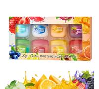 Juego de cuidado de labios con sabor a fruta de 8 piezas, el cuidado de labios 4 en 1 es adecuado para pelar en seco, hundir la oscuridad, reducir las líneas de los labios (1box)
