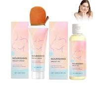 Juego de cuidado de los senos, set de masaje con aceite y crema para la piel más firme en el pecho y el escote, juego suave para rutina de cuidado diario contra la flacidez, aceite de masaje de pecho