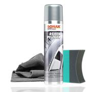 Juego de cuidado de neumáticos Sonax 400 ml + esponja + paño | Limpia neumáticos y proporciona un color rico y el brillo profundo original | Espuma para neumáticos