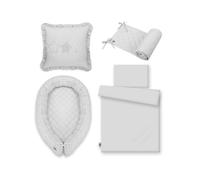 Juego de cuna 7 piezas / colección Royal - COLOR : Gris claro 2, Dibujo de cojín: (Como la foto)