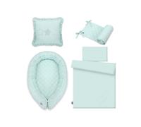 Juego de cuna 7 piezas / colección Royal - COLOR : menta, Dibujo de cojín: (Como la foto)