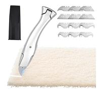 Juego de cúter para alfombras, cúter con hoja trapezoidal, cuchillo de gancho con una selección de cuchillas de repuesto y fundas protectoras de plástico, aleación de aluminio, hoja de acero SK2, para