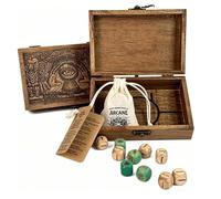 Juego de Dados de Adivinación Arcana - Dados Oráculo Madera Grabados para Rituales Des Tarot y Lanzamiento Runas, Amplificador Intuición Artesanal con Caja Sagrada Teñida a Mano (1pc)