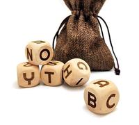 Juego de dados de madera creativos de 20 mm, 5 piezas grabadas con láser A-Z, dados del alfabeto rodantes para juegos de fiesta y enseñanza
