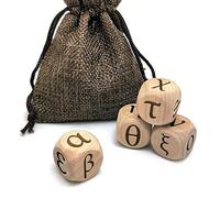 Juego de dados de madera del alfabeto griego, 24 cubos tallados con patrón de letras griegas para enseñar juegos de fiesta