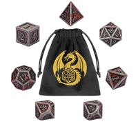 Juego de dados de metal, 7 piezas poliédricos de metal DND, juego de iniciación DND, regalos de D&D con bolsa de regalo, accesorios de juegos de mesa de juego de rol, plata manchada de sangre