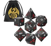 Juego de dados de metal, cara plana, patrón de flor de ciruelo rojo, juego de 7 dados de metal poliédrico, juego de iniciación DND, regalos de D&D con bolsa de regalo, accesorios de juegos de mesa
