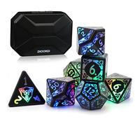 Juego de Dados de Metal DND, ZHOORQI 7 Piezas de Dados poliédricos de Bronce para Juegos de Mesa, Mazmorras y Dragones D&D Dice MTG Pathfinder Juego de rol DND Colección de Regalo (Light up Dice)