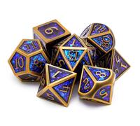 Juego de dados de metal hueco D&D Dragon and Dungeon Polyhedral Metal Dados, estilo Punk Role-Play RPG Explorer MTG Pioneer Game DND Juego de dados (7 piezas) Negro Azul