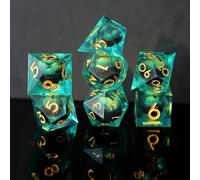 Juego de Dados DND Ojo de Dragón Movedizas Dados de Borde Afilado de Resina D&D 7 Piezas para Mazmorras y Dragones Poliédricos Pathfinder RPG MTG con Caja de Regalo