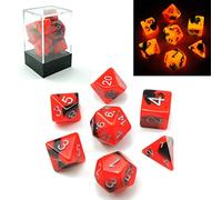 Juego de dados poliédricos brillantes en la oscuridad de dos tonos, en formas de piedras congeladas, D4 D6 D8 D10 D12 D20 D%, de Bescon