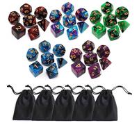 Juego de dados poliédricos D&D, paquete de 5 juegos de dados de doble color, compatibles con Dungeons and Dragons DND, juegos de rol, RPG, MTG, dados con D4, D6, D8, D10, D%, D12, D20 (juego de 5
