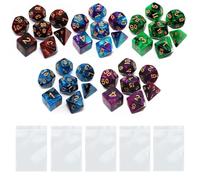 Juego de dados poliédricos D&D, paquete de 5 juegos de dados de doble color, compatibles con Dungeons and Dragons DND, juegos de rol, RPG, MTG, dados con D4, D6, D8, D10, D%, D12, D20 (juego de 5