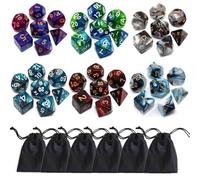 Juego de dados poliédricos DND, paquete de 6 juegos de dados de doble color con D4 D6 D8 D10 D% D12 D20 compatibles con juegos de mesa Dungeons and Dragons D&D RPG MTG (42 piezas)