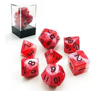 Juego de dados RPG de dos tonos remolinados rojos de 7 pulgadas paquete de caja de ladrillo, juego completo de dados poliédricos d4 d6 d8 d10 d12 d20 d%