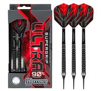 Juego de Dardos con Punta Blanda de tungsteno SUPERGRIP Ultra 90% de Harrows. Disponible en 18 g, 21 g, 22 g. Incluye Ejes de Carbono Supergrip, Plumas Supergrip y Estuche de Viaje. 18g