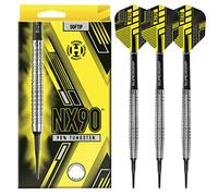 Juego de Dardos Harrows NX90 con Punta Suave 90% tungsteno, 18 g y 20 g, Incluye Ejes Midi Supergrip Negros y Plumas Micron NX90 (18G)