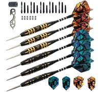 Juego de dardos profesionales con punta de acero - GMC Serie A - Dardos de configuración personalizables con ejes de aluminio y plástico, anillos en O de goma, vuelos estándar y delgados + sacapuntas + herramienta de dardos + estuche de regalo