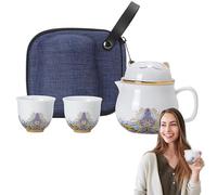 Juego de de cerámica, con colador de té | Juego de taza de té portátil Cat | Juego de té de tazas de té a prueba de golpes con colador de té para picnic y hogar
