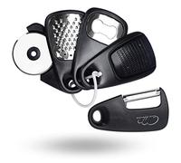 Juego de de cocina para ahorrar espacio, accesorios de camping, pelador de frutas y verduras, queso y chocolate, abrebotellas, cortador de pizza, rallador de ajo/jengibre, set de regalo (negro)