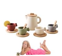 Juego de de té de princesas - Accesorios de cocina de madera | Juguetes de rol para niños | Tiempo de juego para niños pequeños, actividad alimentaria, regalo apto para lavavajillas, regalo de