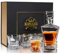 Juego de decantador de whisky de 5 piezas. KANARS jarra de cristal de primera calidad sin plomo con 4 vasos de cóctel de estilo antiguo para beber whisky o probar café en caja de regalo de lujo. Se puede lavar en lavavajillas.