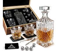 Juego de decantador de whisky para hombres, papá, día del padre, con decantador de whisky, 2 vasos de whisky trenzados, 4 bolas de whisky de acero inoxidable, 2 posavasos de pizarra