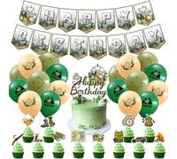 Juego de decoración de 32 piezas para fiesta de cumpleaños con temática de caza, bosque, con carteles de cupcakes, globos y banderines para decoración de amantes de la naturaleza