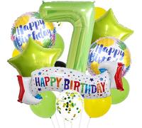 Juego de decoración de 7º cumpleaños verde, globo de corazón 7, colorido globo de feliz 7º cumpleaños para niñas, niños, adultos, suministros de fiesta, globos de color verde lima número 7, decoración
