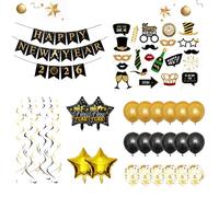 Juego de decoración de Año Nuevo 2026, decoración de Año Nuevo, fiesta de Año Nuevo 2026, incluye guirnalda de feliz año nuevo, accesorios para fotos, máscaras, confeti, globos, globos de papel de