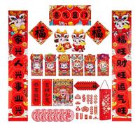 Juego de decoración de Año Nuevo Chino 2024, 47 piezas, kit de parejas chinas para festival de primavera, guirnalda colgante de dragón Chunjie Chunlian Fu, sobres rojos, calcomanías para puerta y