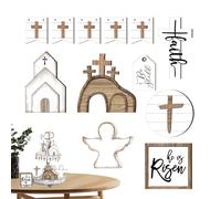 Juego de Decoración de Bandejas Escalonadas para Pascua,Señales Religiosas de Mesa de Primavera | 12 Piezas Bandeja Cristiana Decoración de Primavera | Para Mesa Cocina Salón Entrada Estantería Iglesi