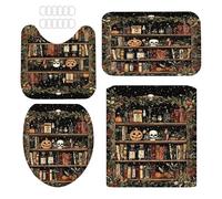 Juego de Decoración de Baño de Halloween - Cortina De Baño Fantasmas Decoración con Alfombrilla Y Funda para Inodoro | Impermeable para Dormitorio