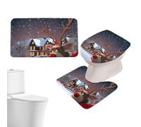 Juego de decoración de baño de Navidad, cubierta de tapa de inodoro en U para Navidad, alfombrilla antideslizante de dibujos animados de invierno para el hogar, apartamento, hotel, albergue, casa de