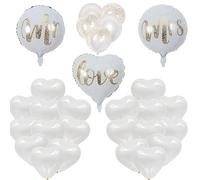 Juego de decoración de boda, globos de Mr Mrs, globos de aire de corazón, color blanco, 30 unidades, Mr & Mrs, globos de papel de aluminio con forma de corazón, globos para bodas, aniversarios,