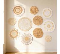 Juego De Decoración De Cestas De Pared Tejidas - Decoración De Pared Boho 9 Piezas, Diseño De Fibra Natural 500 G | Estilo Hecho A Mano Elegancia Rústica Uso Sala De Estar Cocina Oficina Aplicación Pa