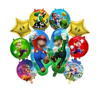 Juego de decoración de cumpleaños con temática de dibujos animados, 10 piezas globos de cumpleaños con temática de videojuegos, Incluyendo Redondos, Estrella de cinco puntas, Globo con forma humana