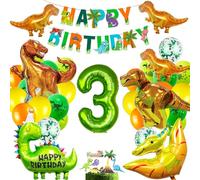 Juego de decoración de cumpleaños de dinosaurio para 3 años, globo XXL de dinosaurio, decoración de cumpleaños de Jungle para niños, globos verdes para dinosaurios, fiestas