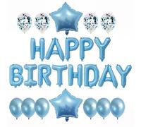 Juego de decoración de fiesta de cumpleaños azul cielo, globos de letras de feliz cumpleaños con estrella, confeti y globos de látex azul cielo cromado, kit completo de configuración de fiesta