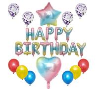 Juego de decoración de fiesta de cumpleaños colorido degradado, globos de letras de feliz cumpleaños con estrella, confeti y globos de látex cromado, kit completo de configuración de fiesta