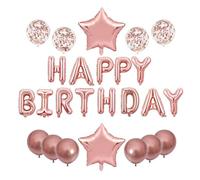 Juego de decoración de fiesta de cumpleaños de color oro rosa, globos de letras de feliz cumpleaños con estrella, confeti y globos de látex cromados de oro rosa, kit completo de configuración de