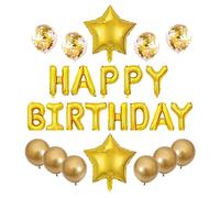 Juego de decoración de fiesta de cumpleaños dorado de alta calidad, globos de letras de feliz cumpleaños con estrella, confeti y globos de látex dorado cromado, kit completo de configuración de fiesta