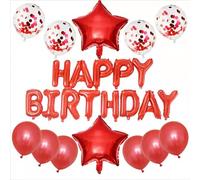 Juego de decoración de fiesta de cumpleaños rojo, globos de letras de feliz cumpleaños con estrella, confeti y globos de látex rojo cromado, kit completo de configuración de fiesta