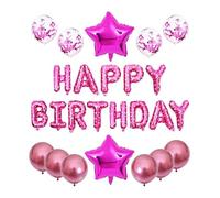 Juego de decoración de fiesta de cumpleaños rosa, globos de letras de feliz cumpleaños con estrella, confeti y globos de látex rosa cromado, kit completo de configuración de fiesta