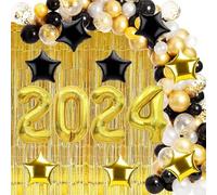 Juego de decoración de globos negros y dorados para eventos de Año Nuevo 2024 para suministros de fiesta transfronterizos con globos de látex y aluminio para fines de peinado