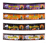 Juego de decoración de pancarta de Halloween para exteriores e interiores, 4 cortinas de seda de lluvia con borlas con símbolos tradicionales de Halloween, bruja y calabaza